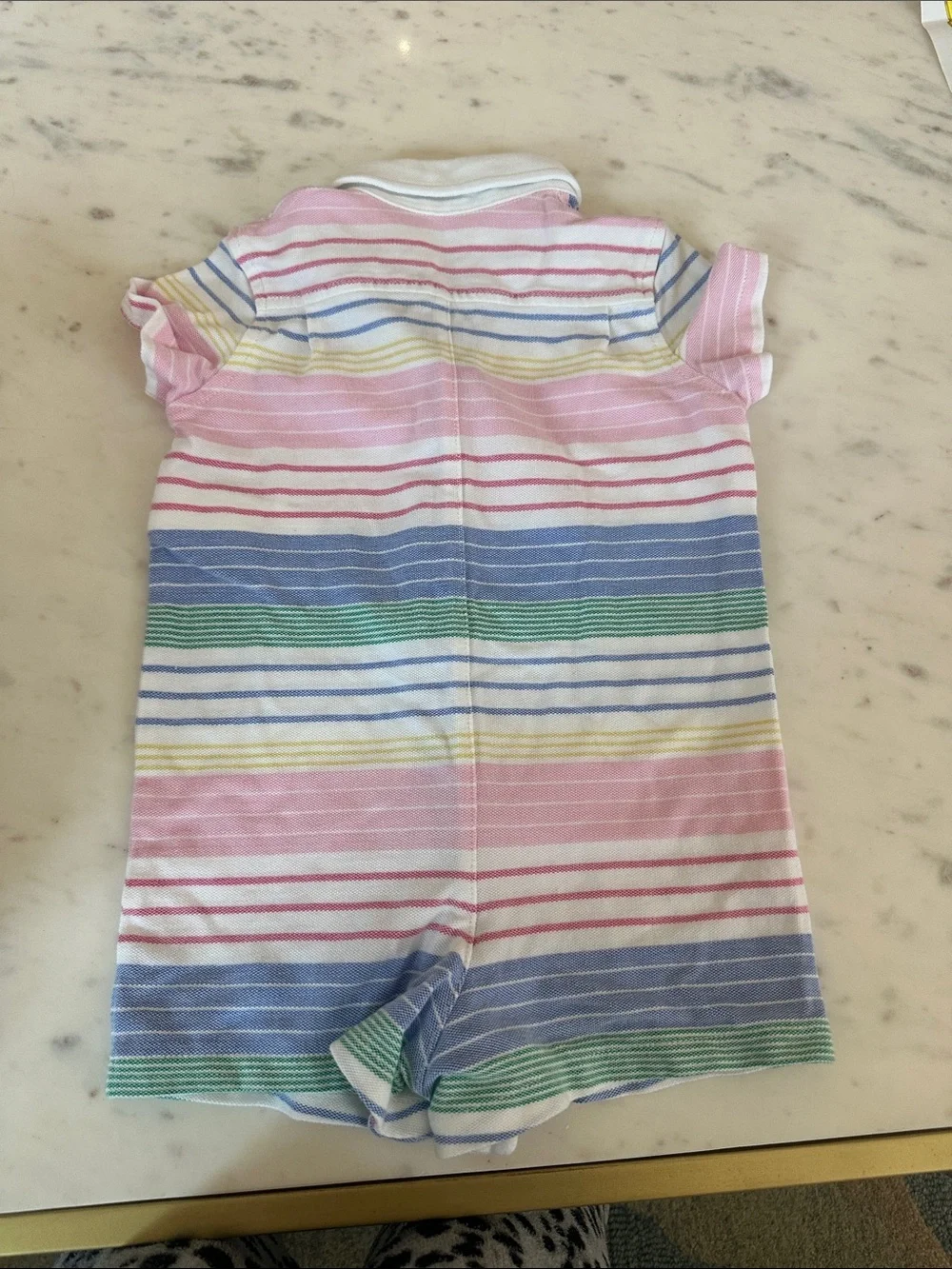Ralph Lauren Pink and White Striped Polo Romper